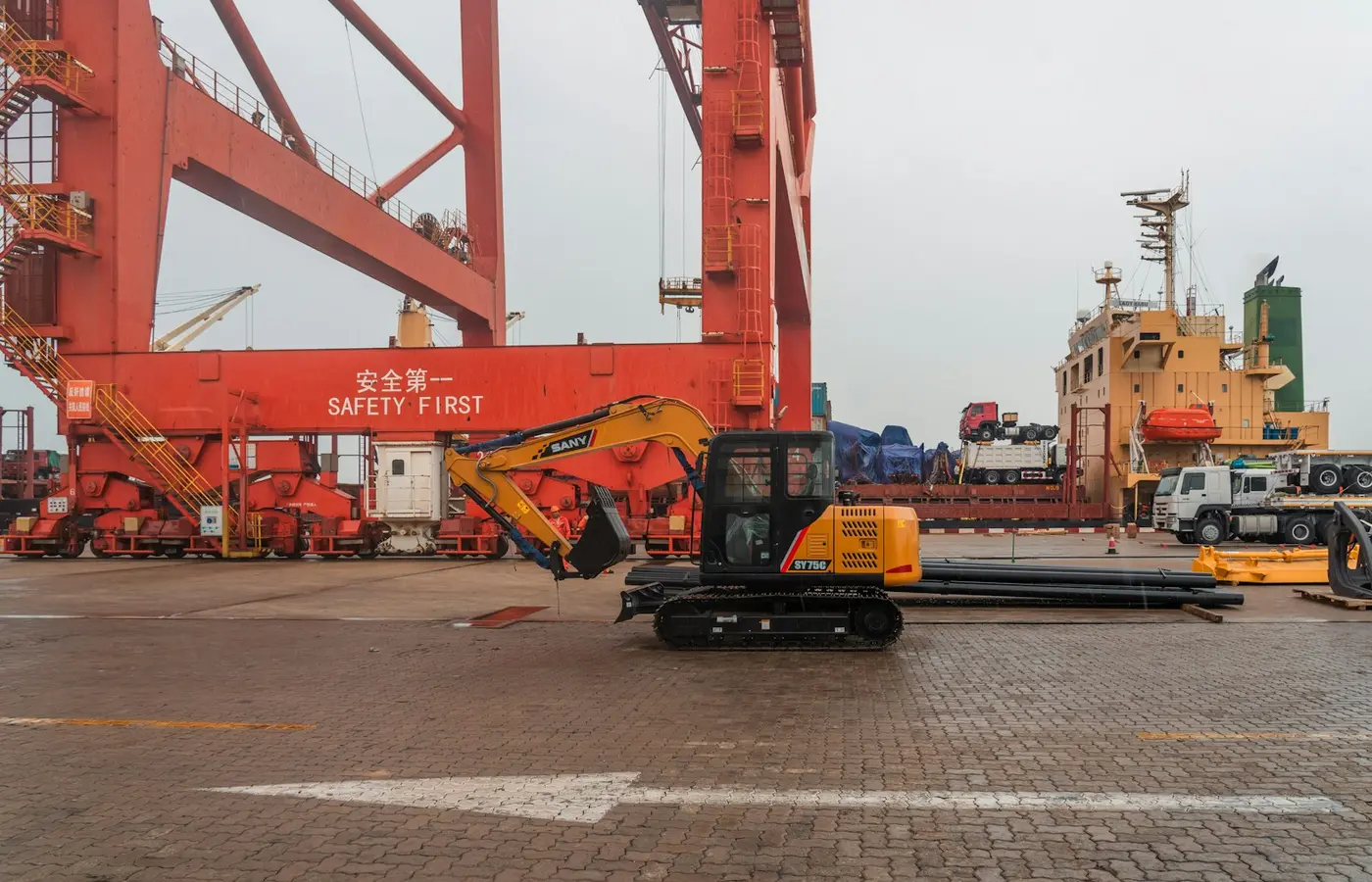 Heavy-duty trucks at a logistics yard in China