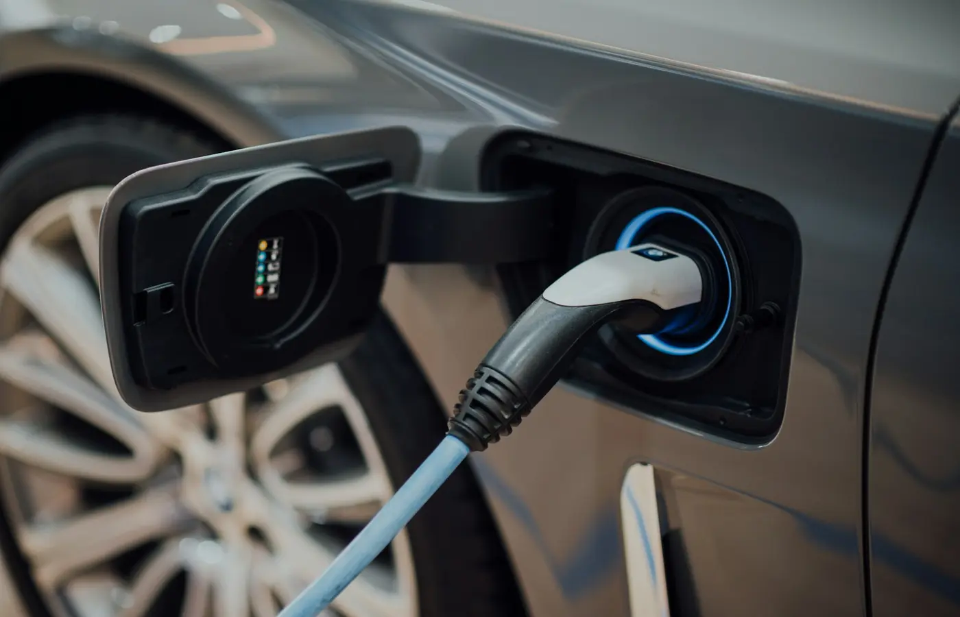 Close-up of electric vehicle charging connectors